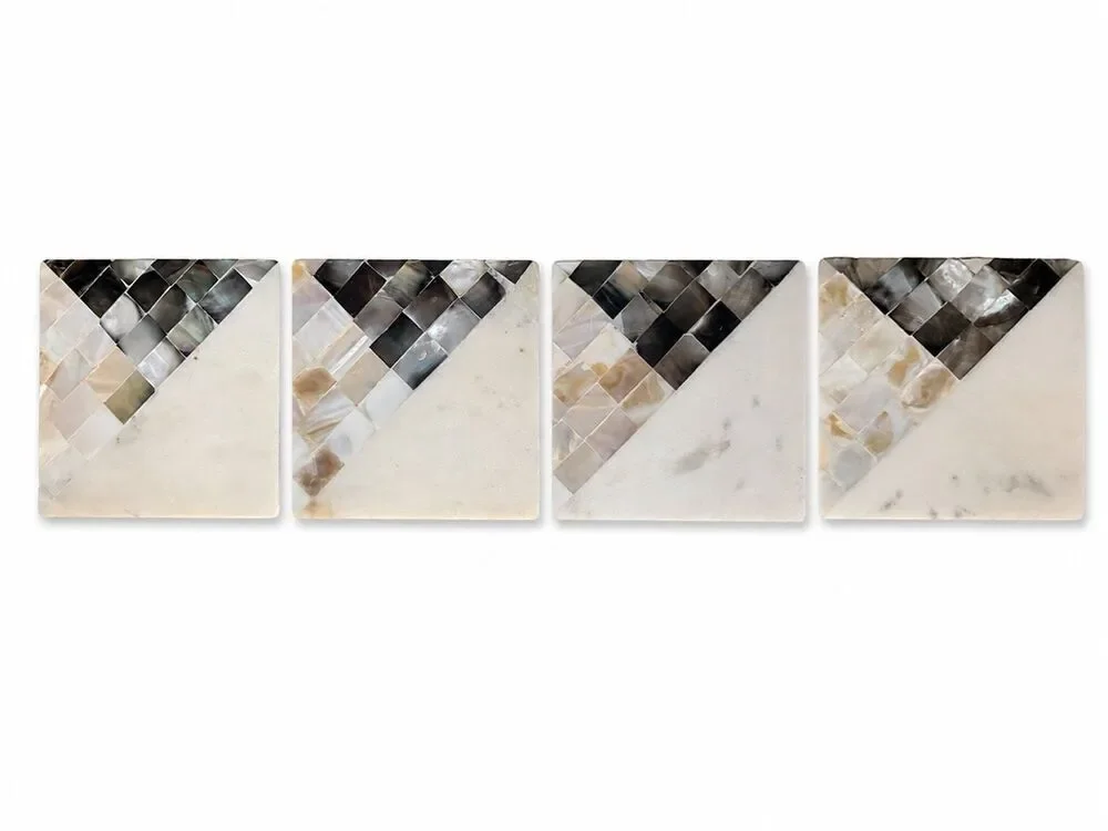 Set of 4 Mother of Pearl Mosaic Triangle Coasters Iridescent Shell